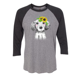 Cute Dog with Sunflowers Raglan